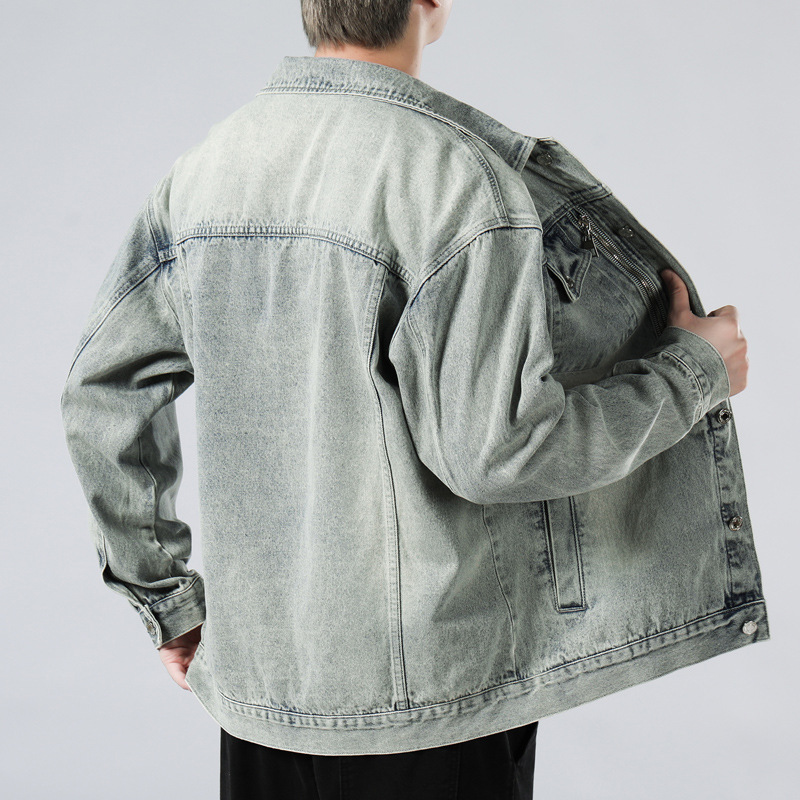 Lktm hombres ropa # otoño apenado Denim abrigo ins American High Street marca de moda chaqueta casual hip hop top