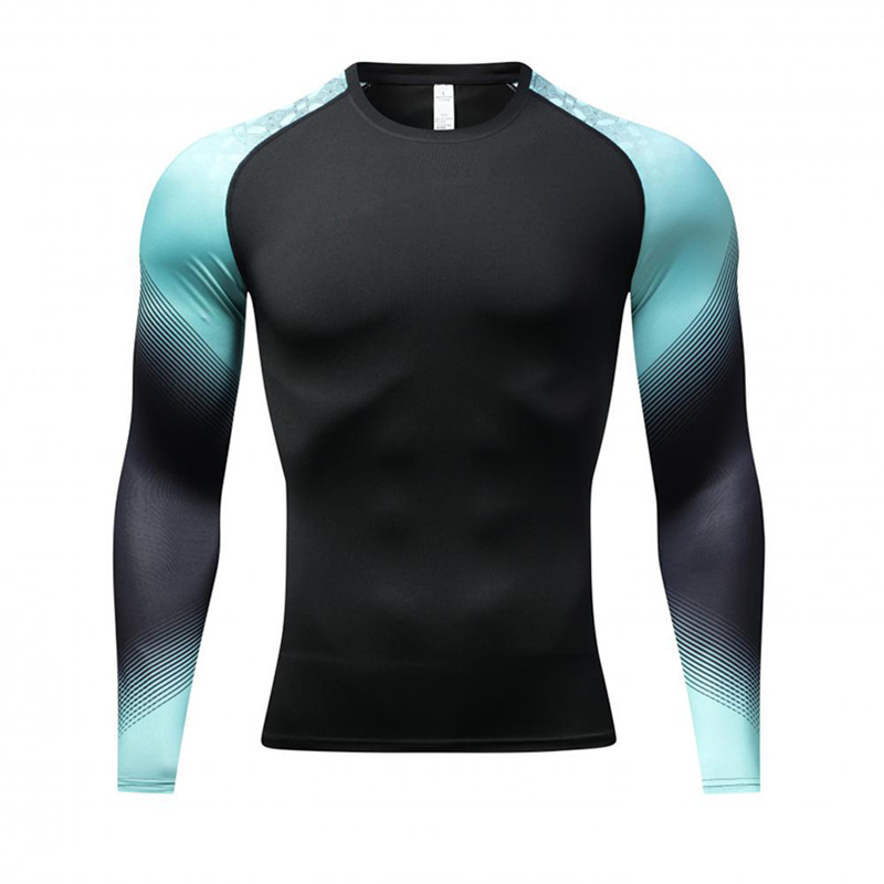 European and American Cross-Border Amazon New 3D Digital Printing Round Neck T-Shirt Men's Long-Sleeved Fitness Jogging T-Shirt