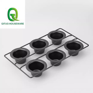 6-Cup Baking Pan Carbon Steel Wire Rack Solid Bottom Non-Stick Cake Mold Wholesale Western Pastry Pudding Muffin Cake Baking Rack