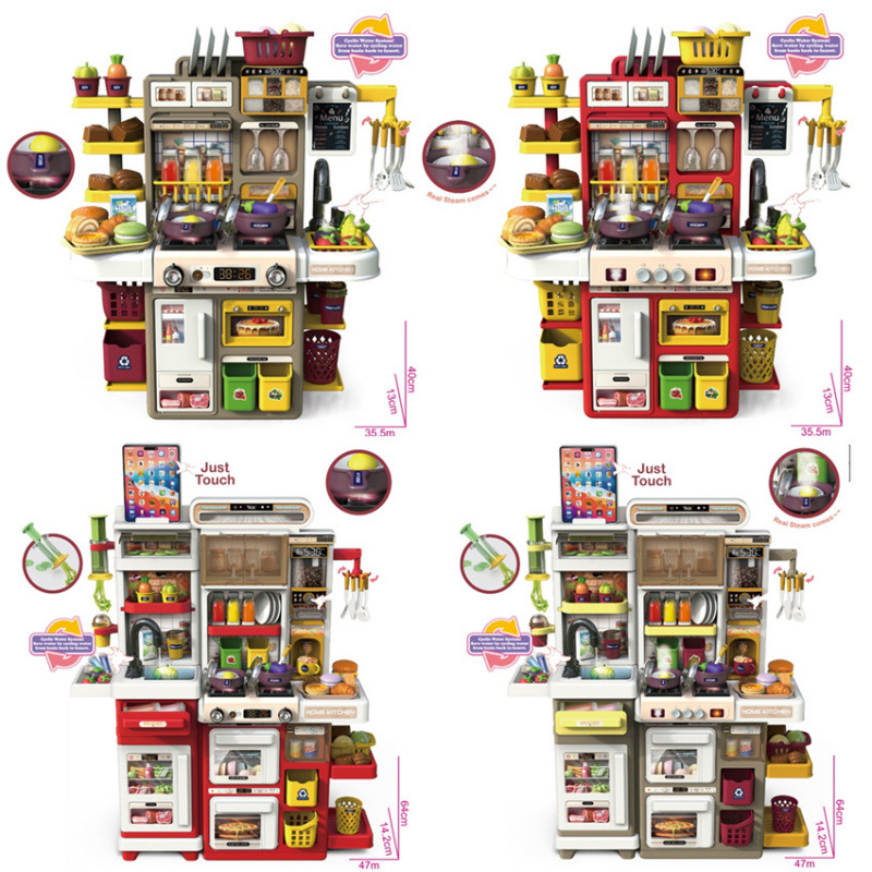 Comercio exterior para niños multifuncional grabación de pulverización de agua mesa de cubierta de cocina familiar cocina juego de juguetes de barro colorido