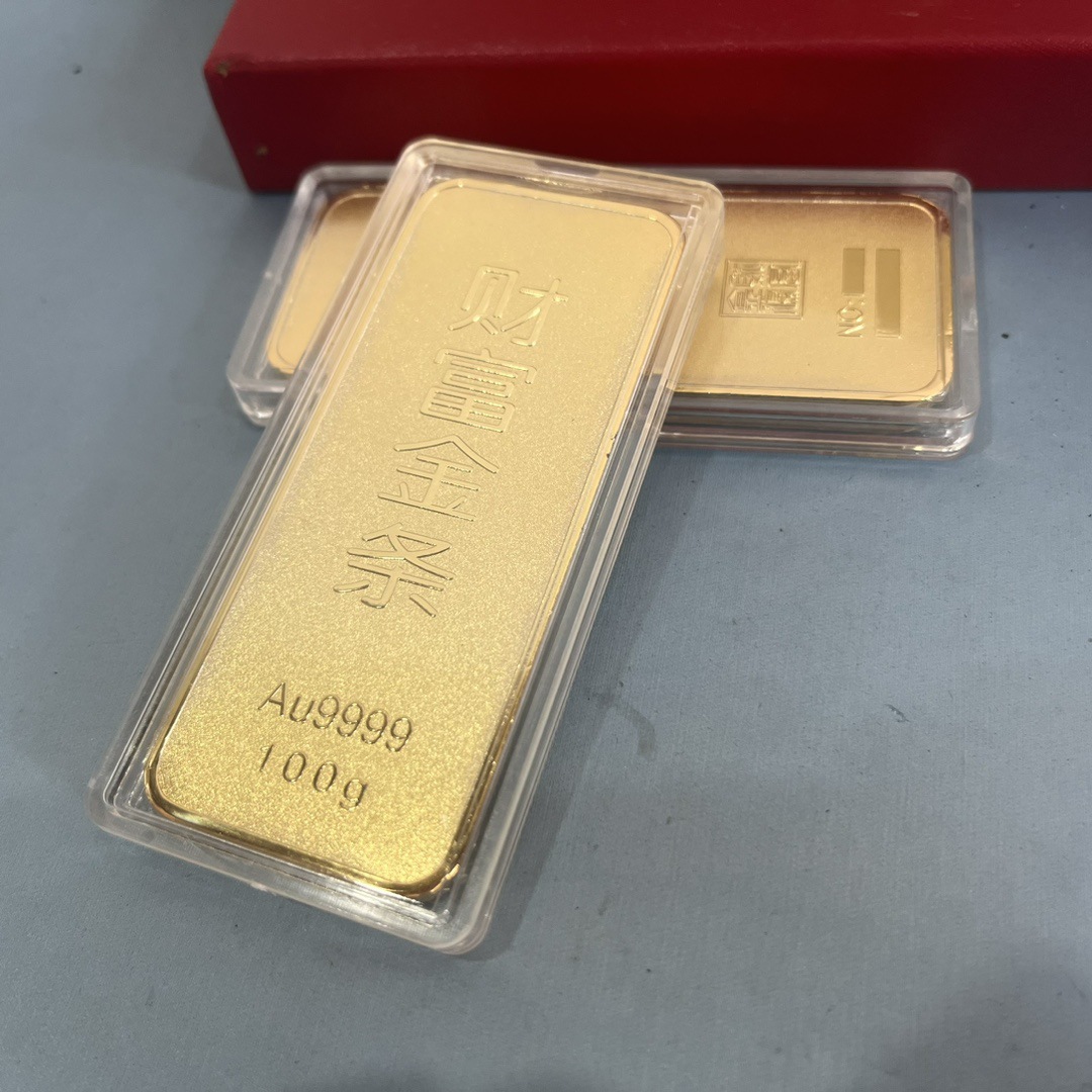 仿真金条金砖 100克镀金金条样品 银行金店投资金条假金条道具-阿里巴巴