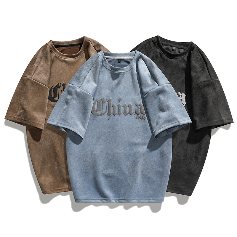 T-shirt à manches courtes en soie de glace américaine marque de mode d'été pour hommes ins vêtements de costume de Couple en daim lâche_voghion.com