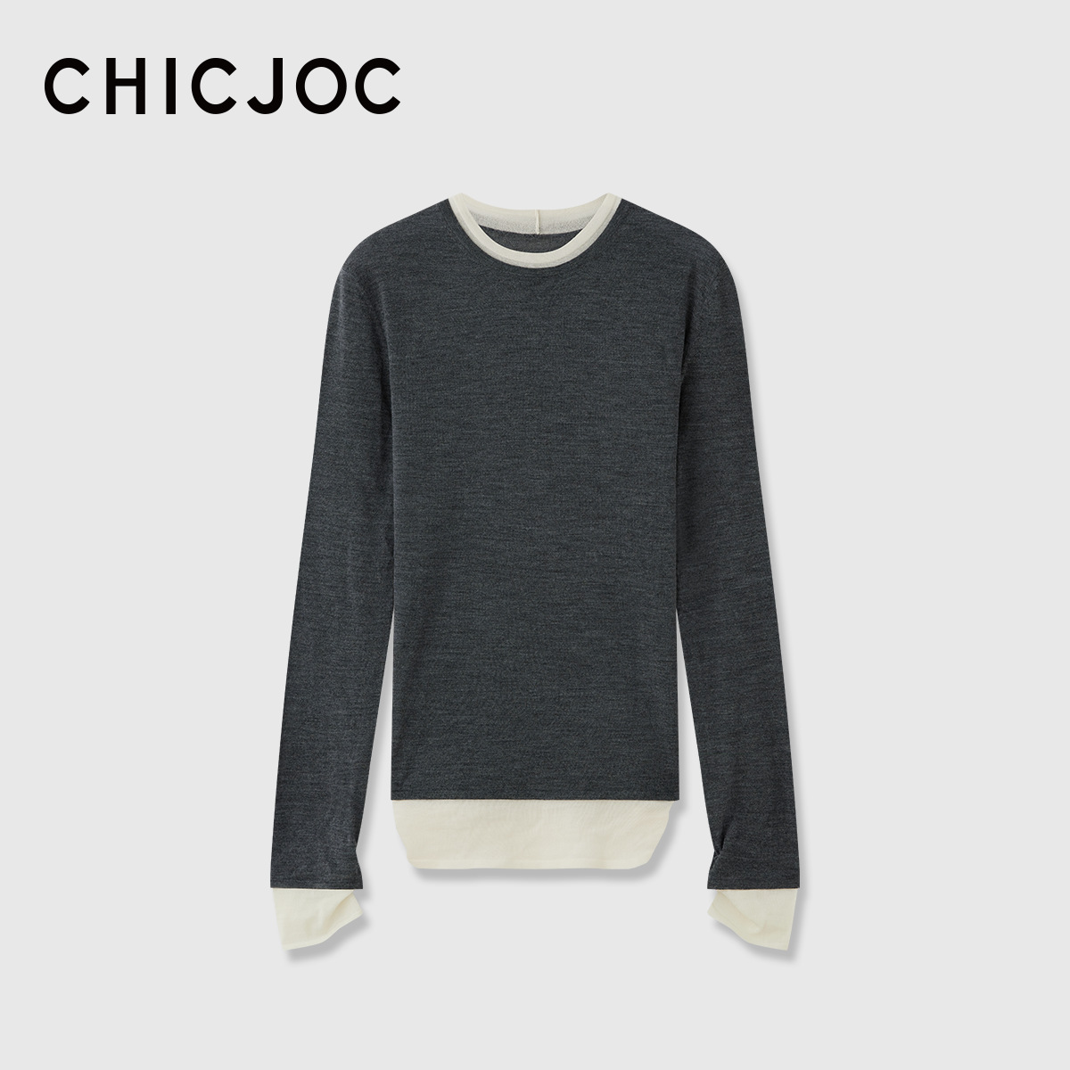 인기 있는 혼합 색상 주석 제품 회색과 흰색 24 버전 페이크 투피스 긴 소매