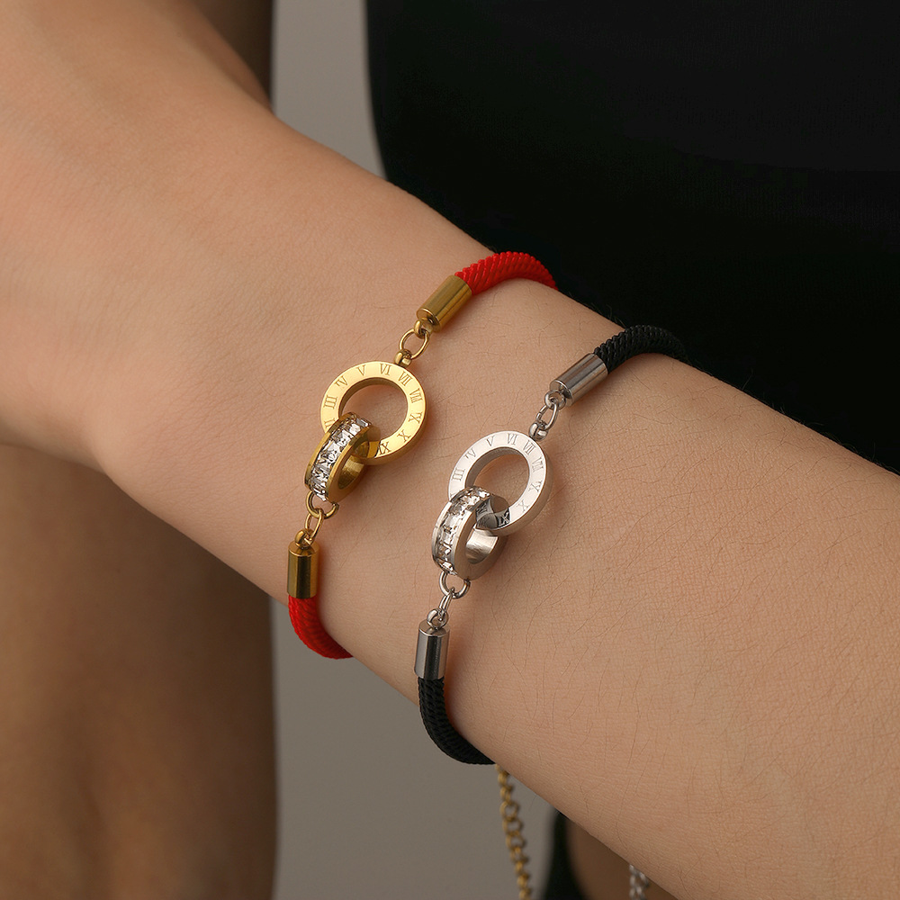 New Light Luxury Style High-End Zodiac Year Braided Red Rope Roman Titanium Steel Bracelet for Women, Versatile for Men and Women, Couple Bracelet