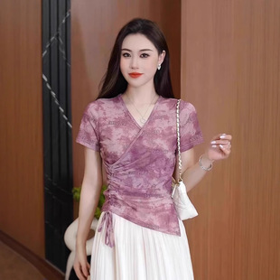 French-Style Socialite Light Mature Lady Fashion Mesh Top Slimming V-Neck Short-Sleeve Base Shirt
