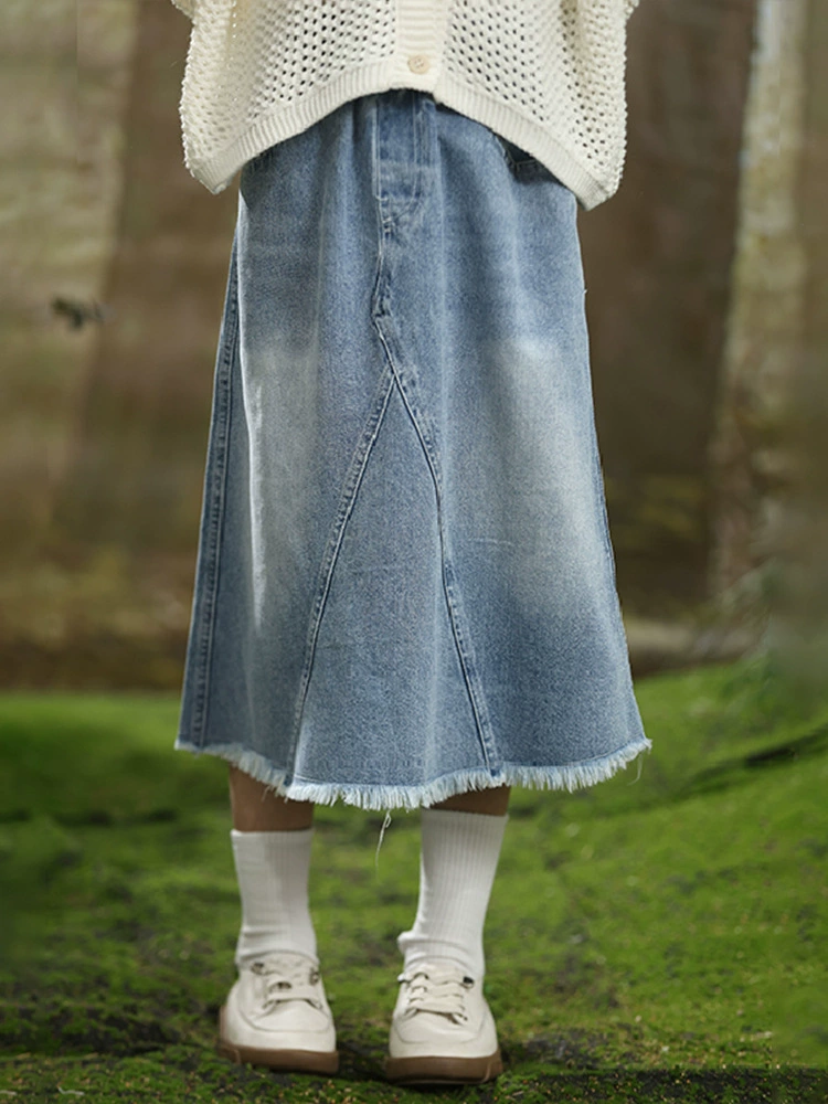 (Cross-border trading), demi-season long denim skirt, mid-length, for teenagers