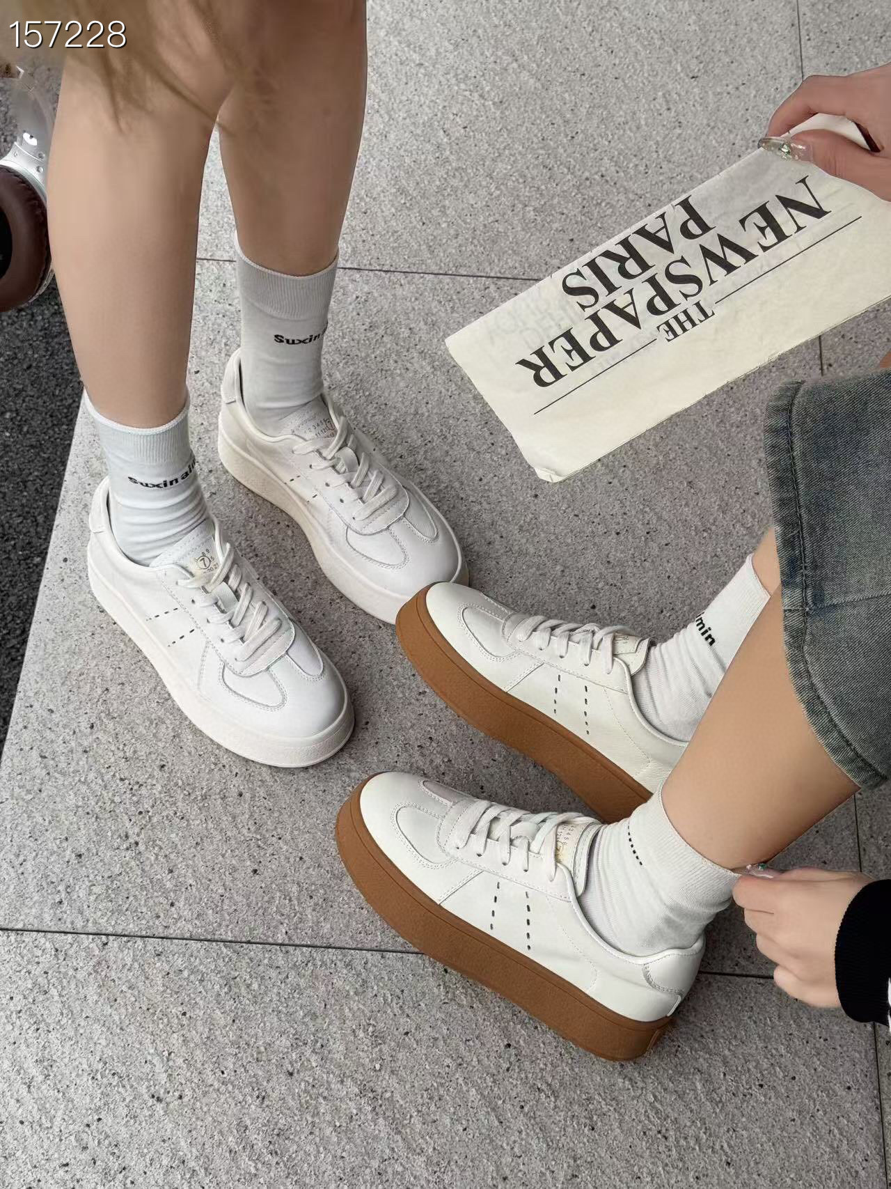 Giày sneaker nữ đế dày da thật mới mùa xuân 2025 tăng chiều cao đế mềm chống trượt — Trắng/nền mơ, Màu trắng chi tiết 7