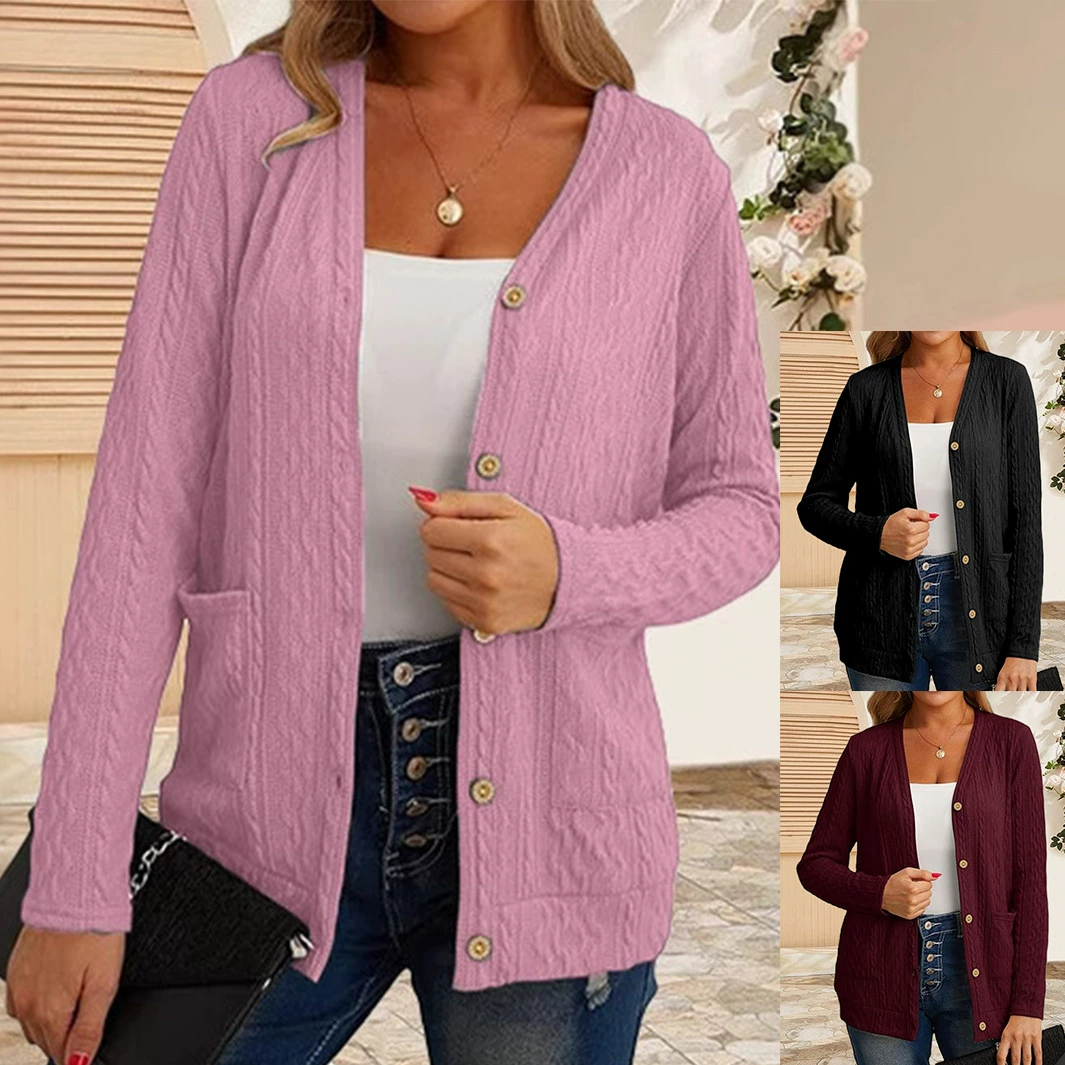 2025 Европейские и американские трансграничные поставки temu Amazon осенне-зимние однотонные брюки с карманами на пуговицах, повседневный свободный кардиган с длинными рукавами