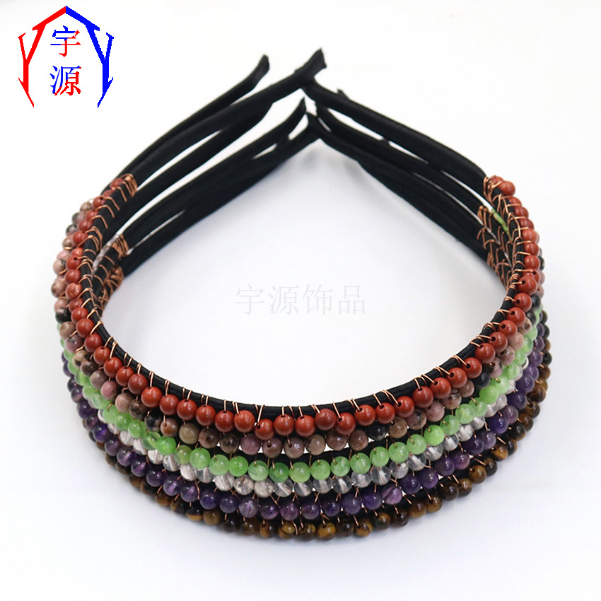 Korean Style Versatile Accessories Natural Crystal 6mm Round Beads Handmade Winding Hair Band Pressing Women's Fashion Simple Hair Accessories