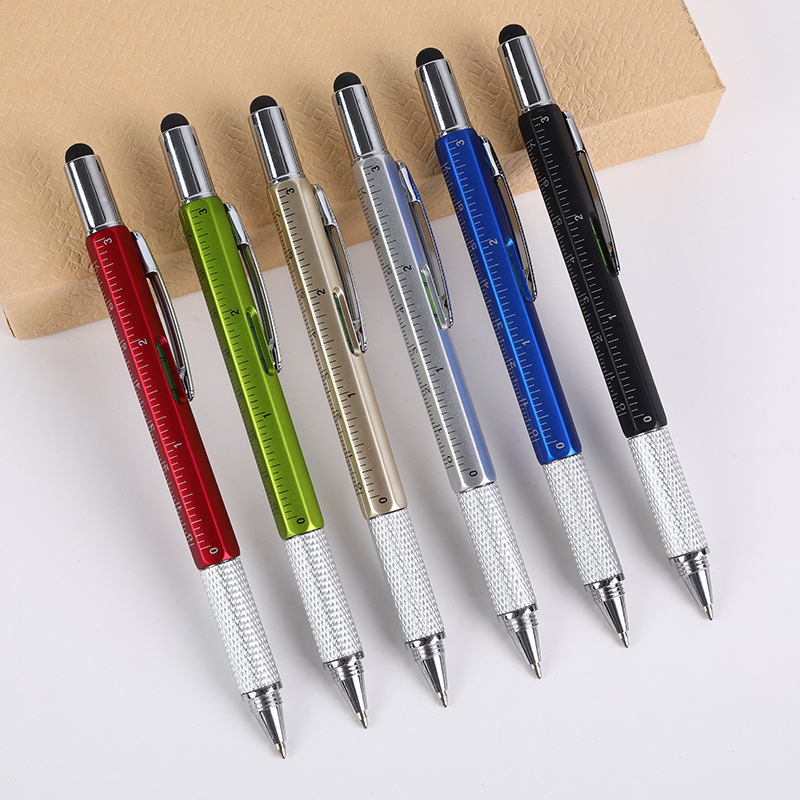 多功能六合一水平仪刻度尺工具笔可印刷logo十字螺丝刀双头电容笔