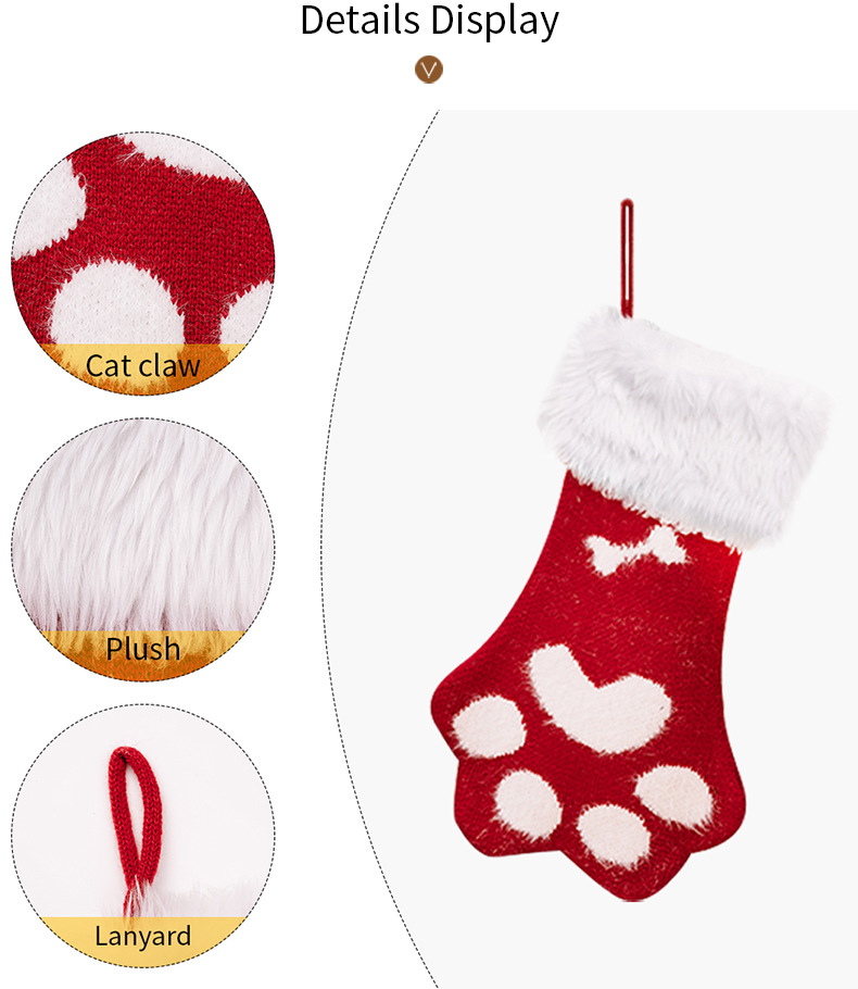Noel süsleri peluş kedi pençesi Noel çorapları çocuk hediye çorapları Noel tatili atmosferi dekorasyonu_voghion.com