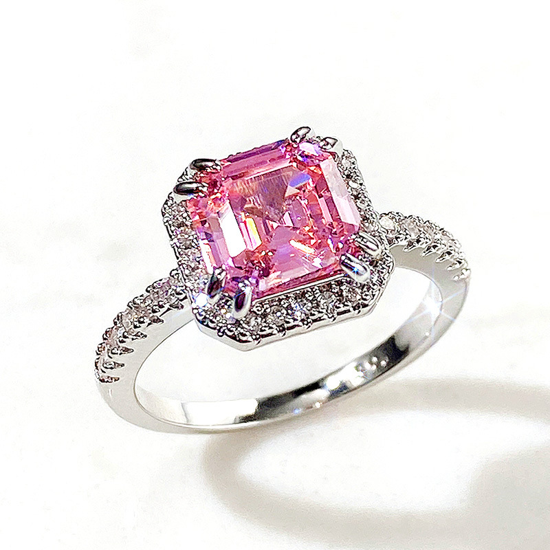 Hand Jewelry Classic Square Pink Diamond Princess Micro-encrusted Women's Copper Ring display picture 1