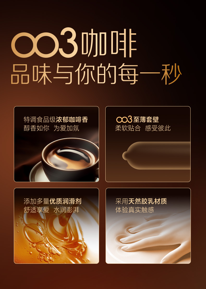 Jasperbond 003 Mellow Coffee Condoms, Ultra-Thin Natural Latex, Medium, 10 Pieces — detail image 2
