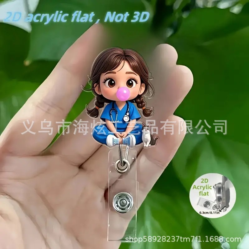 クロスボーダー漫画新しいかわいい小さなナースアクリルバッジ伸縮リールクリップドクターナースフラット ID クリップ|undefined