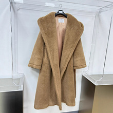 M家时髦保暖骆驼绒宽松阔版大连帽款泰迪经碘长款大衣皮草外套女