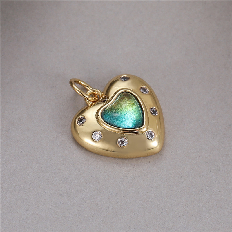 6g Weight Opal Inlay Material Pendants Classification 1 Piece Copper Opal Heart Shape Simple Style