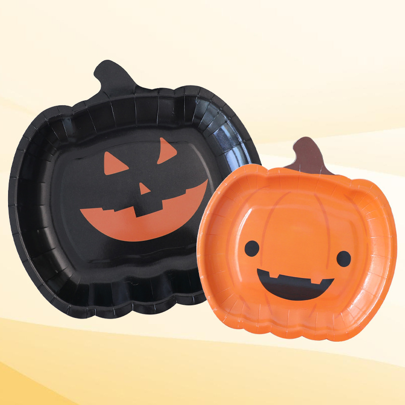 Cross-border in stock Halloween Party Tableware Halloween Disposable Paper Plate Thanksgiving Pumpkin Smiley Plate
