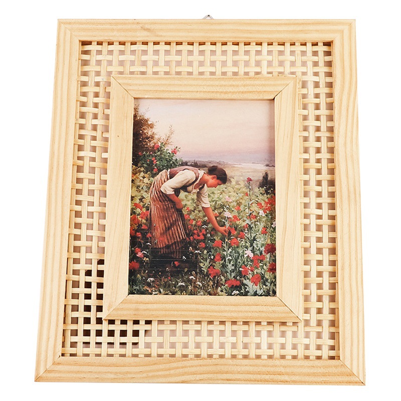 Estilo nórdico pino hecho a mano de bambú marco de fotos marco de imagen rectangular suministros para el hogar colgante de pared decoración de cabecera marco de fotos en stock