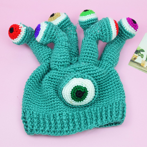 New Creative Cartoon Party Photo Octopus Knit Hat, Funny Squid Multi-Eyed Monster Knitted Hat Head Cover, Wholesale