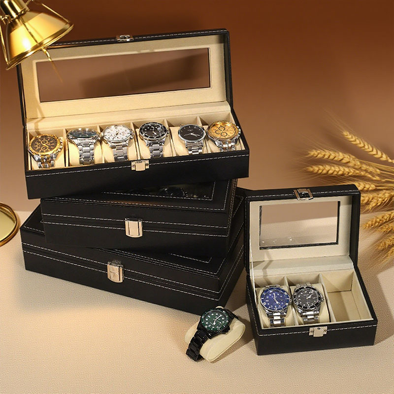 Wholesale in Stock High-End Watch Leather Box Jewelry Storage Box Walnut Toy Open Skylight Display Box
