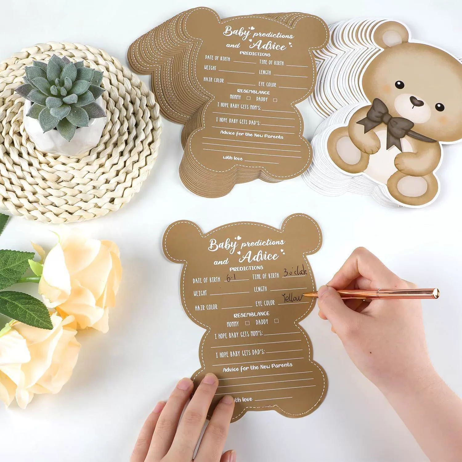 跨境热销泰迪熊婴儿建议卡婴儿性别揭示生日派对布置装饰祝福卡