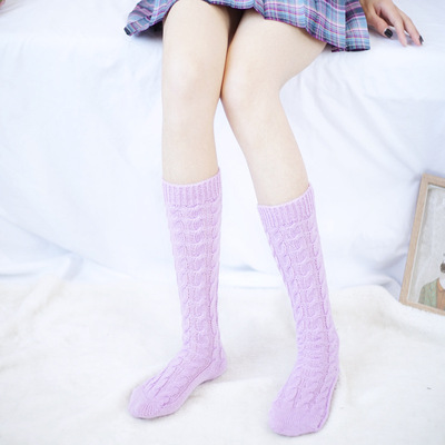 日系lolita彩色宽松堆堆袜子中长筒女士jk制服纯色大象袜麻花袜子