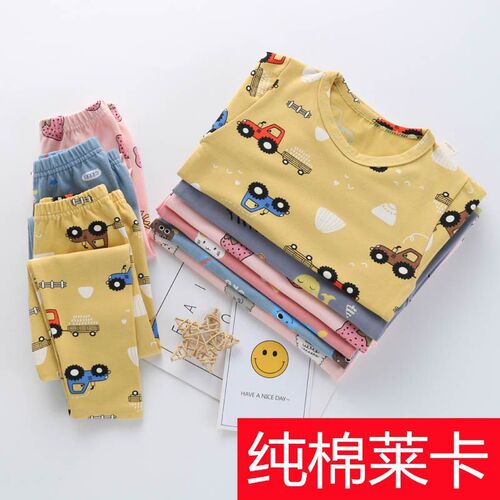 Children's Cotton Spandex Set of Pajamas (Boy and Girl) - Cartoon Cute Warm Clothing for Autumn - AliExpress Dropshipping