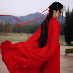 赤い魏晋風漢服女【風華絶代】逸超仙古装大袖シャツ古風広袖流仙スカート