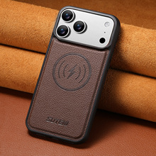 SUTENI适用iPhone17ProMax手机壳荔枝纹苹果皮套MagSafe无线充电