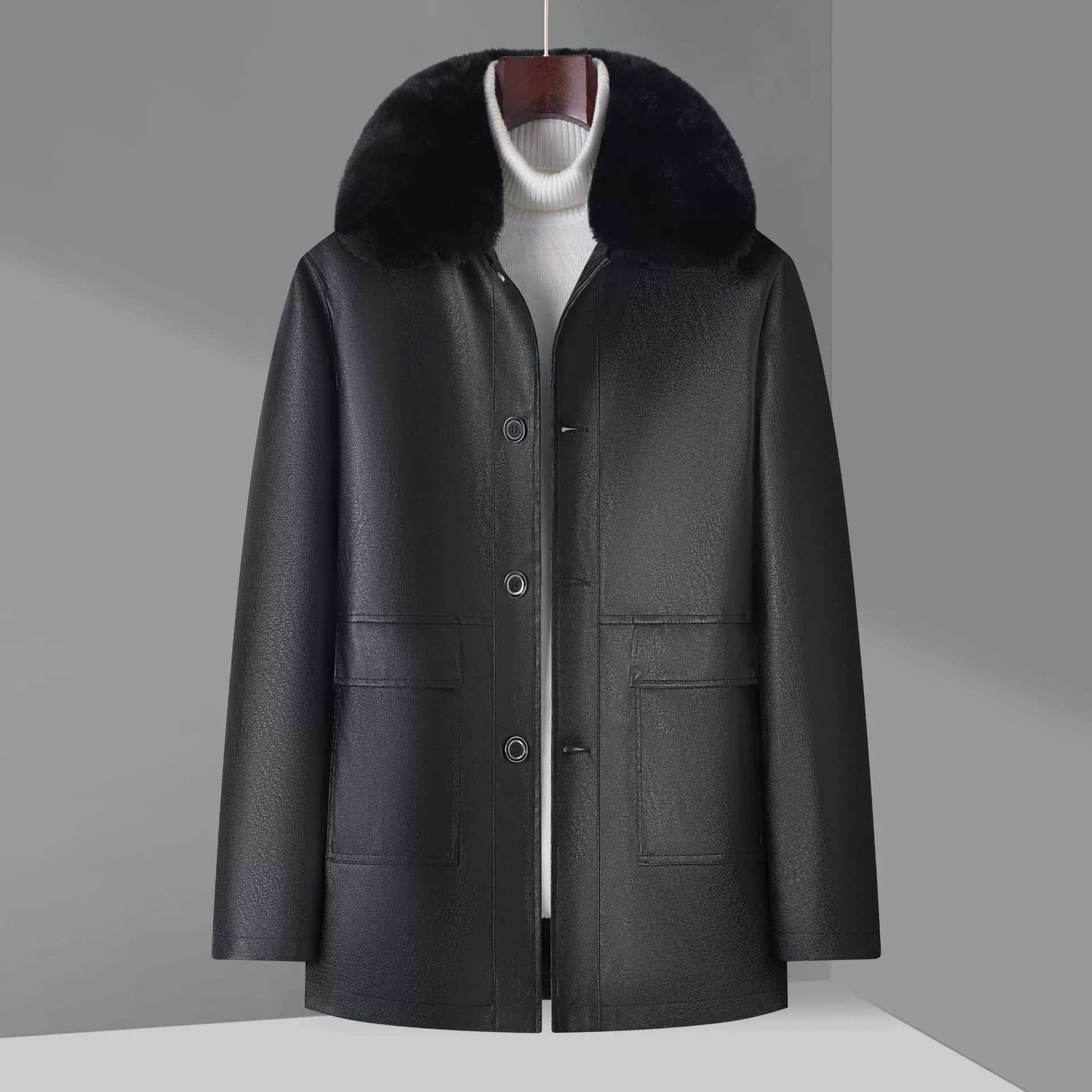 Средний и пожилой папа кожаная мужская куртка меховая средняя длинная мужская осень-зима новый пух-пух утолщенные лацканы