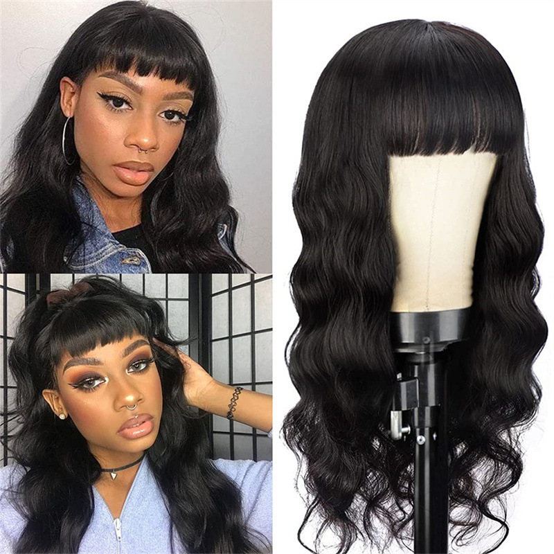 Cross-Border Women's Full Head Wig with Bangs, Long Wavy Curly Hair, Fashionable Natural Fluffy High-Temperature Silk Wig