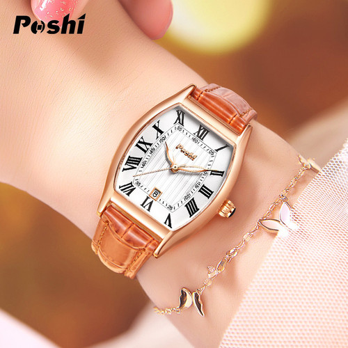POSHI Student Quartz Watch Waterproof Calendar Simple Elegant Belt Watch Fashionable Temperament Ladies Watch