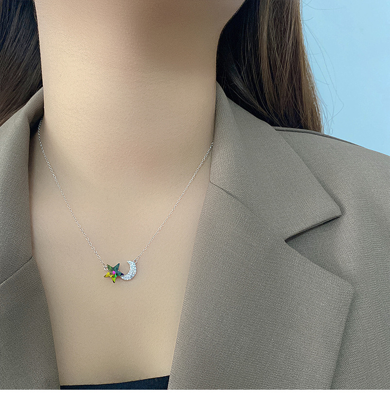 Fashion Star Moon Austrian Crystal Sterling Silver Inlaid Zircon Necklace