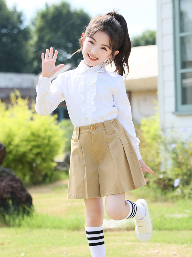 Falda de estilo universitario para niñas Falda de uniforme escolar caqui para niños Nuevos productos de otoño Falda plisada para estudiantes de escuela primaria de jardín de infantes