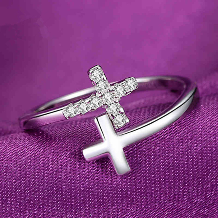 Double-Layer Cross Diamond Ring for Women, Fashionable Korean and Japanese Style Adjustable Ring, Versatile with Micro-Paved Zircon and Exquisite Diamond Inlay