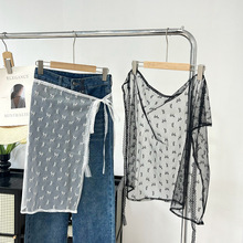 蕾丝屁帘女2024韩国ins叠穿纱裙小众绑带设计辣妹搭配围裙半身裙