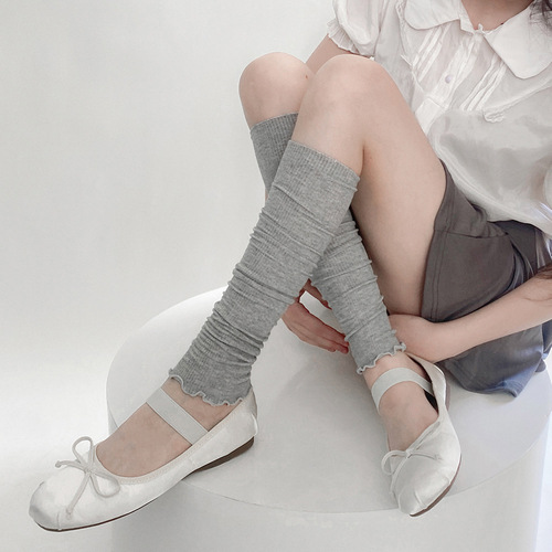 Spring and summer white slimming ballet style thin cotton vertical striped leg sleeves pile socks lace socks sleeves gray black calf socks