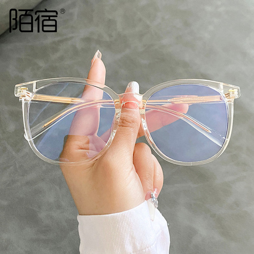 TR8026 Korean style large frame glasses frame natural face anti-blue light nearsighted board pin quality round frame green  