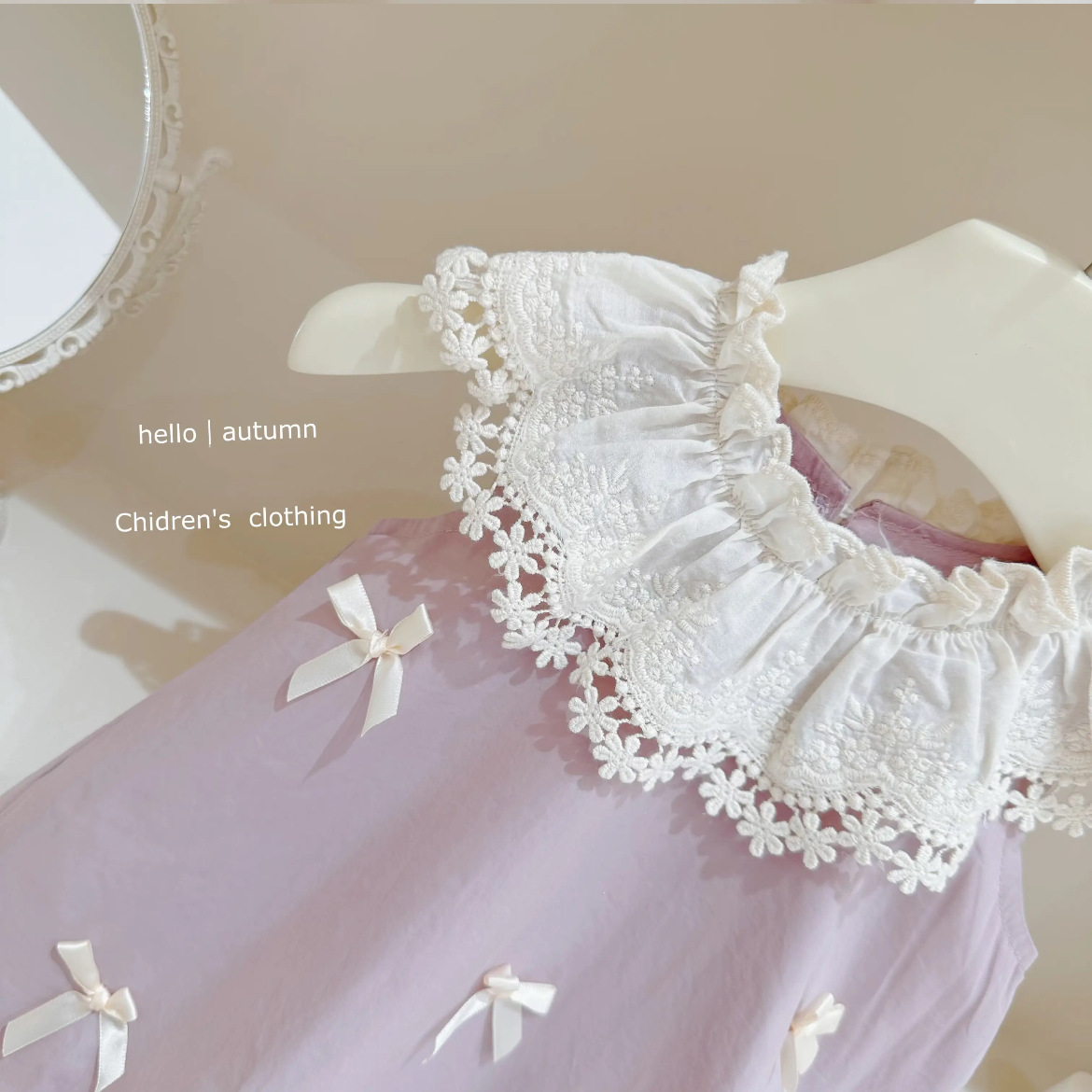 Mädchen Spitzenkragen Prinzessinnenkleid Ärmelloses Blumenkleid_voghion.com