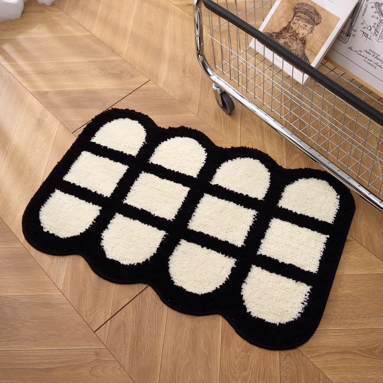 Alfombra de piso de baño anti-deslizante de seda negra y blanca, alfombra de piso de piso de baño doméstica de cachemira espesa