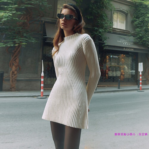 Long sleeve tight knit dress, women's woolen sweater dress