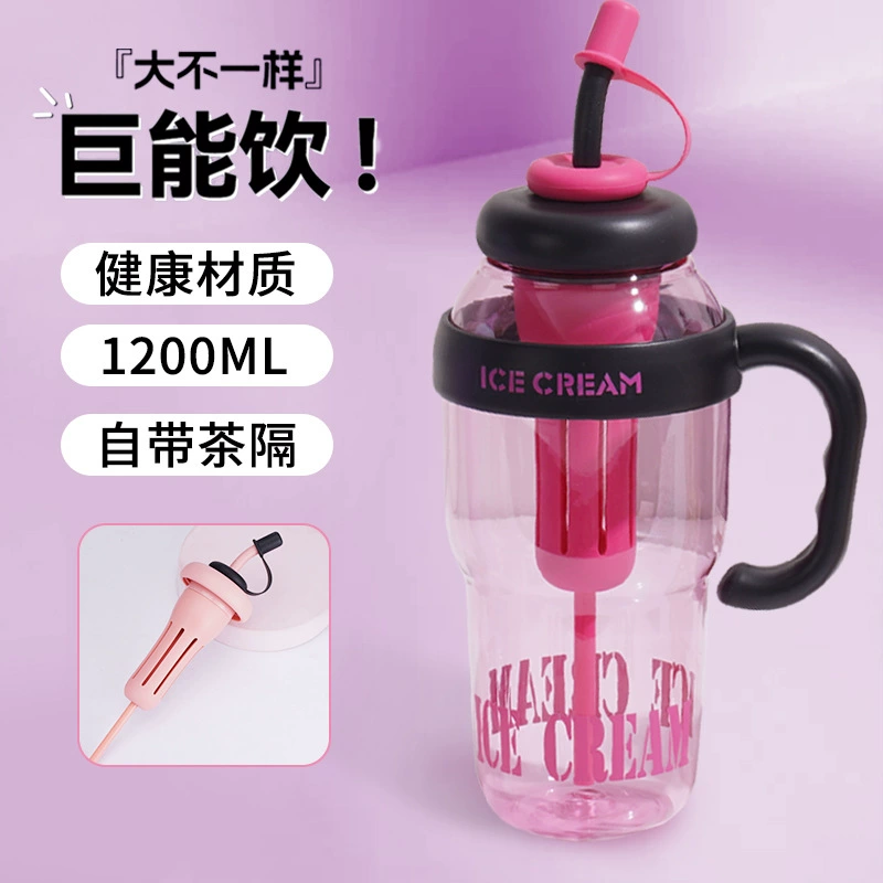 Plastic capacious glass with glass for students, high quality handle, custom-made