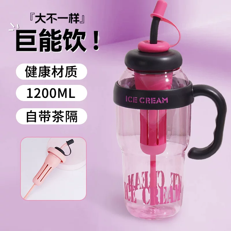 Plastic capacious glass with glass for students, high quality handle, custom-made