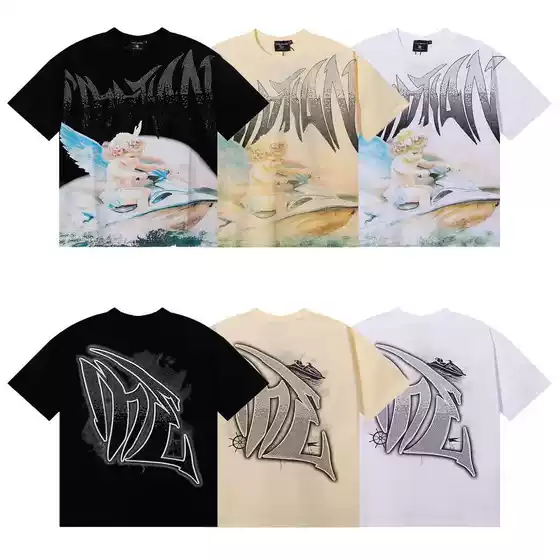 MIXED EMOTION American Streetwear Angel High Street Rhinestone Retro Loose Short Sleeve All-Over Print Unisex T-Shirt