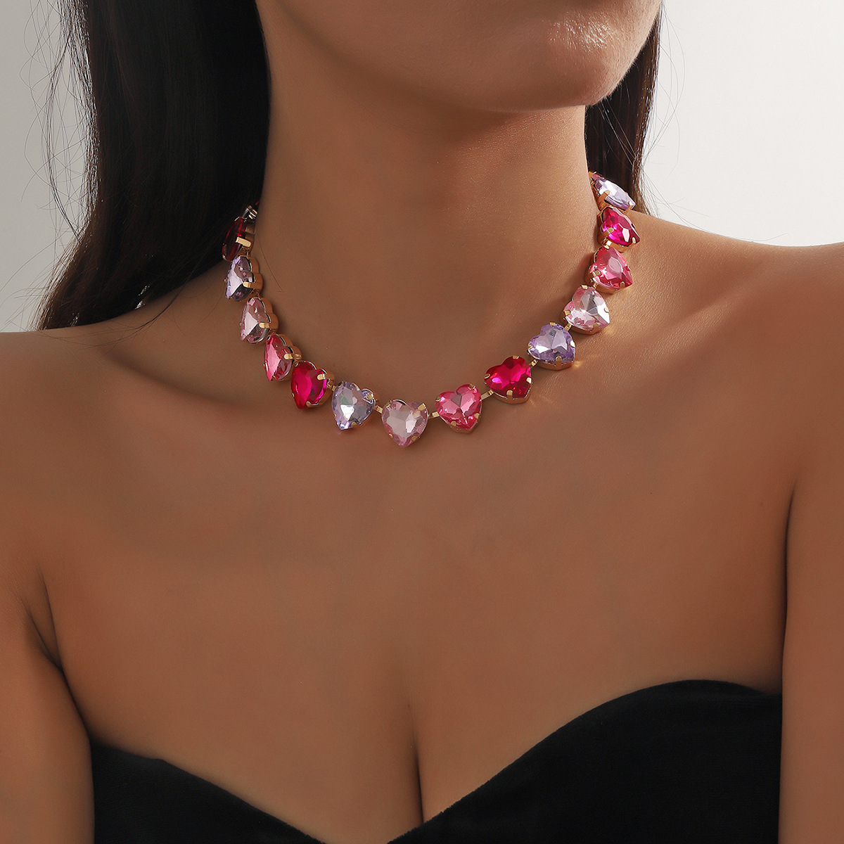 Sweet Geometric Artificial Crystal Ferroalloy Cable Chain Choker Wholesale display picture 14