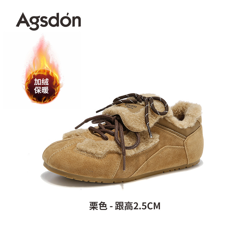 Augu Lion Deng Xiaoping zapatos de entrenamiento de lana para mujeres 2025 nuevo invierno de suela gruesa botas de nieve de peluche zapatos deportivos casuales de algodón