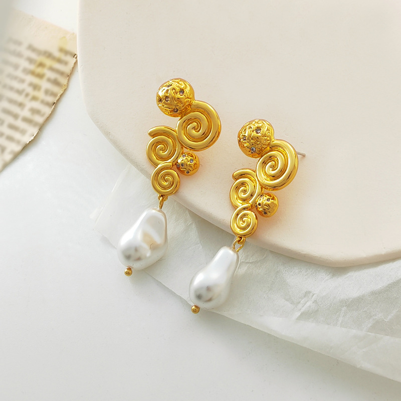 Fashion Geometric Copper Pearl Plating Inlay Zircon Earrings 1 Pair