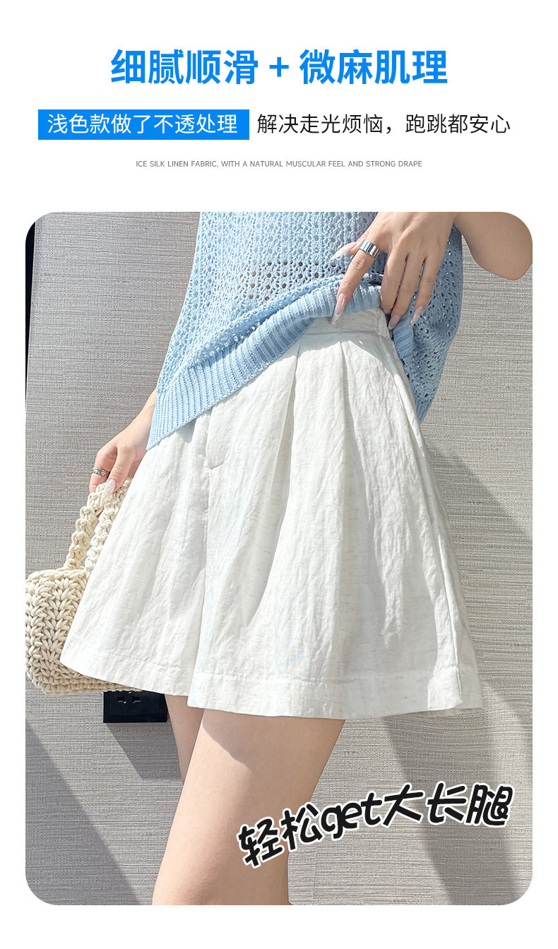 Quần short nữ vải lanh cạp cao ống rộng dáng suông mùa hè — màu đen chi tiết 16