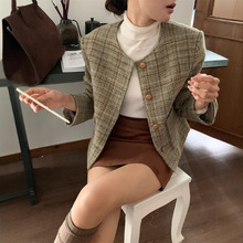 实拍！复古格子小香风毛呢外套夹棉百搭显瘦高级感呢子上衣女装