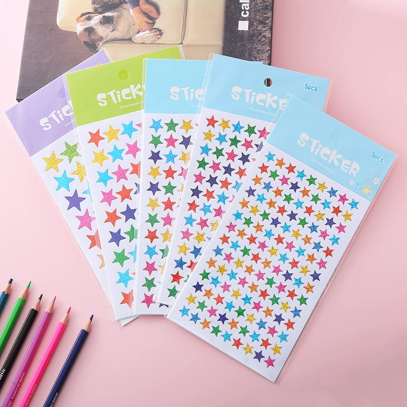 Трансграничные лазерные красочные блестящие Светоотражающие пятиконечные Звездные наклейки Детская награда DIY декоративные Звездные наклейки